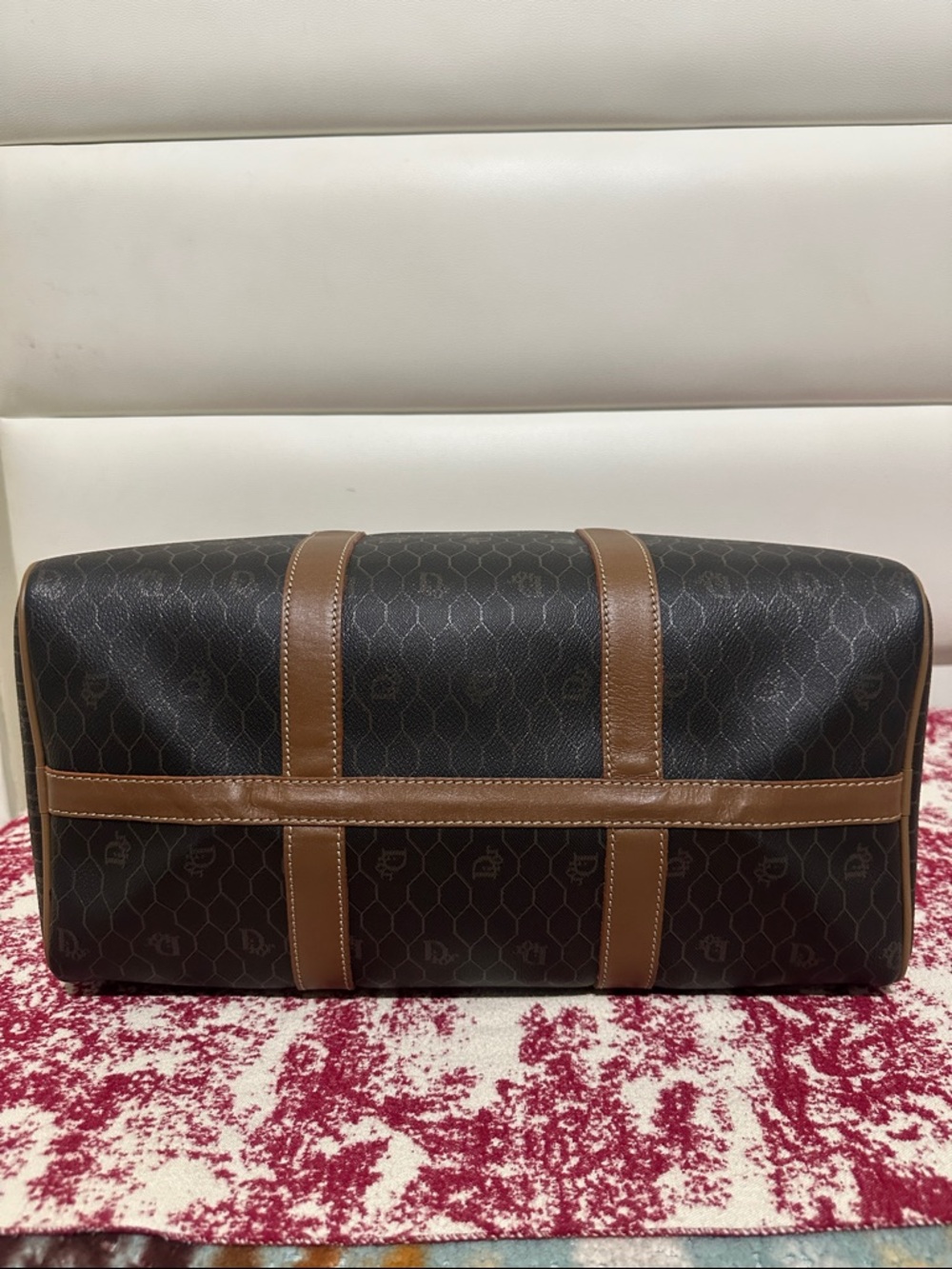 Christian Dion PVC Brown Monogram Travel Duffle Bag with Leather Trim - Picture 7 of 15